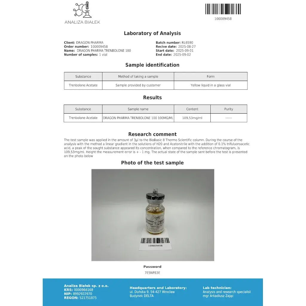 Trenbolone 100 Lab Report - Dragon Pharma